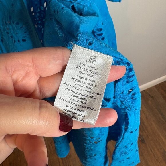 Anthropologie dRA bright blue eyelet embroidered long button down dress - Picture 4 of 5